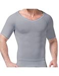 TopTie Seamless Compression V-Neck Short Sleeve T-Shirt, Men's Shapewear Undershirt-Grey-S