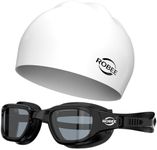 Robee Polarized Swim Goggles Silicone Swimming Cap and Carrying Case, Anti fog Pool Goggles for Adult Men Women Youth