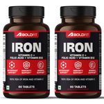 Boldfit Iron Supplement for Women & Men with Vitamin c, Folic Acid & Vitamin B12 - Iron Tablets Help Support Blood Building - 60 Veg tablets (120)