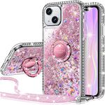 Silverback for iPhone 13 Case with Ring Stand, Women Girls Bling Holographic Sparkle Glitter Cute Cover, Diamond Ring Protective Phone Case for iPhone 13 6.1'' - Pink