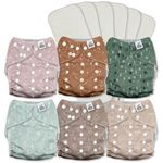 Mama Koala 3.0 Cloth Diapers for Babies with AWJ Lining, 6 Pack with 6 5-Layer Natural Cloth Diaper Inserts - Reusable and Washable Pocket Diapers(A-My Warm Heart)