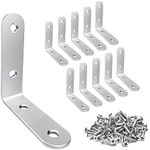 LuckIn 20 Pcs L Bracket Stainless Steel Corner Brace Sets, 90 Degree Right Angle Shelf Brackets with Screws for Wood Furniture, Chairs, Table, 50mm x 50mm, Silver, 2 Inch