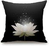 Solekla Floral Throw Pillow Cover,Magic White Lotus Flower on Black Background Decorative Couch Sofa Bedroom Burlap Pillow Cases for Men/Women/Girls/Boy/Children Room 18x18 Inch, SoleklaPCase-0228