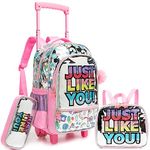 Meetbelify Girls Rolling Backpack Sequin Rolling Backpacks with Wheels for Girls for Elementary School Bag, Sequin Pink, Backpack