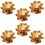 Easyera Beautiful Lotus Tealight Holder Candle Stand Metal Home Decoration Festival Occasions Diwali Ga (Not Include Glass Candle) Golden Pack 6 (Pack of 6- (Golden) Mini Lotus)