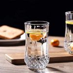 Sazoli Water Glass Set for Juice Milk Water Cold Drinks Glasses Transparent Crystal Diamond Cut Glass for Juice Cup - Set of 6, 240ml (Crystal Glass)