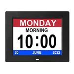 Digital Day Calendar Clock 12 Alarms Auto-Dim Options Non-Abbreviations Day & Month Electronic Dementia Alzheimer Vision Impaired Memory Loss Desk Wall Clock