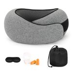 Purecas 360° Memory Foam Travel Pillow for Adults | Adjustable Neck Support for Long Flights, Train & Car Journeys | Includes Carry Case, Eye Mask & Ear Plugs for Complete Travel Comfort(Light Grey)