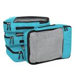 FATMUG Polyester Packing Cubes/Travel Pouch/Bag Suitcase Luggage Organiser Set of 4-Medium Size- Sky Blue