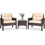 ORALNER 3-Piece Patio Conversation Set, All-Weather Wicker Sofa Chair and Coffee Table Set with Thick Cushions, Outdoor Furniture, Rattan Bistro Set for Balcony Deck Porch Poolside Garden (Brown)