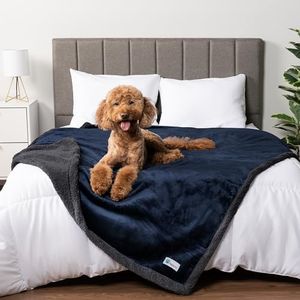 PetAmi Waterproof Dog Blanket for Bed Couch Sofa | Waterproof Dog Throw Bed Cover for Large Dogs Puppy | Navy Grey Sherpa Fleece Pet Blanket Furniture Protector | Reversible Microfiber 80x55 (Navy)