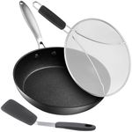 Frying Pan Nonstick - 10" Non Stick Frying Pan with Lid Splatter Screen - Lightweight Aluminum Fry Pan Skillet Includes Spatula - 2" Deep Egg Pan, PFAS-Free and PFOA Free, Dishwasher Safe, Oven Safe