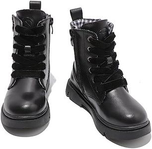 DADAWEN Boys Girls Glitter Ankle Boots Lace Up Waterproof Combat Shoes With Side Zipper for Toddler/Little Kid/Big Kid Black US Size 3 M Big Kid