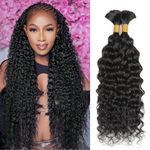 Water Wave Human Braiding Hair For Micro Braid Deep Wave Bulk Human Hair for Boho Braids 100% No Weft Brazilian Virgin Curly Human Hair Extensions for Boho Braids 1B#, 20Inch 100g