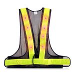 kwmobile LED Light Safety Vest - High Visibility Waistcoat Traffic Outdoor Night Warning Reflector Clothing with Reflective Stripes and 16 LED Lights