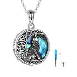 POPLYE Wolf Urn Necklace for Ashes for Women Sterling Silver Celtic Knot Wolf Moon Abalone Shell Cremation Necklace Jewelry for Men Girls (style 7-wolf urn necklace) (Turquoise)