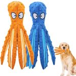 Squeaky Dog Interactive Play Toy, No Stuffing Octopus Dog Chew Toy with Crinkle Paper for Medium and Large Dog Playing (Pack of 2)