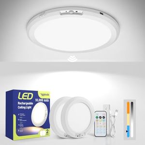 Aggforbl 2PCs 10,000mAh Rechargeable Ceiling Light with Remote, Wireless Waterproof Shower Lights 3000K/4000K/6000K, Battery Powered Light for Closet Battery Operated, Motion Sensor Lights No Wiring