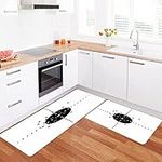 URSOPET 2 Pieces Kitchen Floor Mats Set Non-Slip Super Absorbent Runner Rug for Sink,Black and White, Target Numbers and Bullet Holes Shooting Polygon Gun Training I,Kitchen, Hallway, Laundry Room