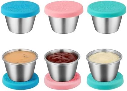 Freshmage [6 Pack 2.4oz] Stainless Steel Dressing Container with Silicone Lids, Reusable Leakproof Condiment Containers Small Sauce Container Sets