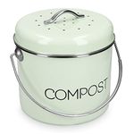 Navaris 5L Metal Compost Bin - Mint Green Kitchen Indoor Food Waste Recycling with Charcoal Filter