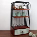 Loosebucket®The Green Bellezza Wooden Kitchen Organizer |Spice Racks Organizer| Living Area Versatile Storage Organizer Shelf with 3 Compartments and 1 Drawer,multipurpose Organizer/ (BIG)