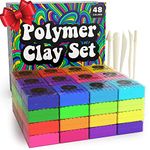 Oven Bake Polymer Clay Set 48 Colors Modeling Clay Sculpting and Starter Bake Clay Kit Baking and Colored Professional Molding Bulk Packs for Making Jewelry, Beads, Earrings, Molds & More