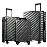 LUGGEX Luggage Set 3 Piece with Wheels - Polycarbonate Expandable Hard Shell Luggage - Travel Luggage TSA Approve (Black Suitcase Set)