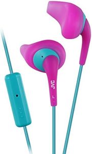 JVC Pink and Green Nozzel Secure Comfort Fit Sweat Proof Gumy Sport Earbuds with Long Colored Cord HA-EN1R15P