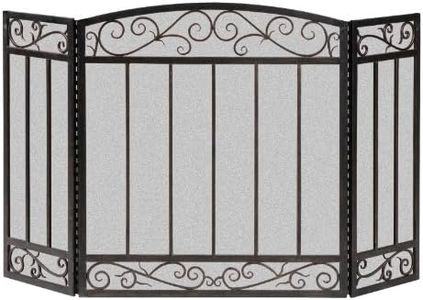 Panacea 15918 3 Panel Scroll Screen with Vertical Bars, Brushed Bronze