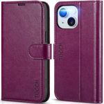 TUCCH Wallet Case for iPhone 15, [RFID Blocking] [4 Card Slots] Flip Cover RFID Blocking Magnetic Closure Shock-Absorbent Case Compatible with iPhone 13 6.1 - Plum Purple