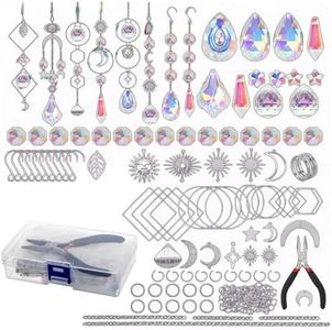 200 Pcs Crystal Suncatcher Hanging Sun Catcher Kits for Adults Colorful Crystals Suncatchers Prisms with Chain Pendant Ornament Suncatchers DIY Crafts for Window Home Office Garden Decoration(Silver)