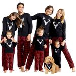 IFFEI Matching Family Pajamas Sets Christmas Pajamas with Deer Long Sleeve Tee and Plaid Pants Loungewear Mium Women