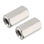 sourcing map M8 X 1.25-Pitch 24mm Length 304 Stainless Steel Metric Hex Coupling Nut, 2-Pack