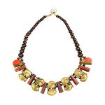 ExclusiveLane 'Tribal Lady Faces' Bohemian Brass Necklace Handcrafted in Dhokra Art (Bib) -Neckalce Sets for Women Girl Traditional Jewellery Stylish Modern for Girls Mala Pendant Set