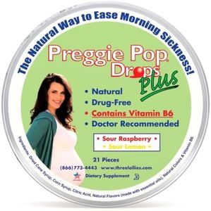 Preggie Pop Drops Plus | 21 Drops | Vitamin B6 for Morning Sickness & Nausea Relief during pregnancy | Safe for pregnant Mom & Baby | Gluten Free | Two Flavors: Lemon & Raspberry