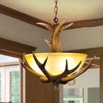 Antler Chandelier Rustic Retro Chandelier Faux Resin Antler Ceiling Light Fixture Frosted Glass Light Kitchen Farmhouse Restaurant Island Bedroom Loft Aisle 3 Light, Easy to Install