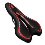 MSDADA Gel Bike Seat Mountain Bike Saddle - Comfortable Bicycle Seats with Extra Soft Cushion Padded for Men Women - Waterproof Bike Saddles for Mountain Bike, Road Bike, City Bike, Exercise Bike -Red