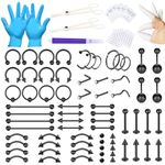 JIESIBAO 100PCS Black Piercing Kit,12G 14G 16G Piercing Needles Tools for Nose Septum Belly Button Lip Tongue Eyebrow Cartilage Ear Tragus Helix Daith Piercing Tool Kit