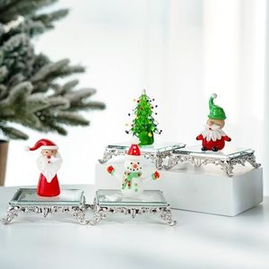 ZEERSHEE 4 Pieces Crystal Square Display Base with Metal Supporting Feet Square Clear Glass Pedestal Stand for Jewelry Ring Collectibles Base Holder