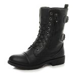 Ajvani Womens Ladies Flat Low Heel Lace up Zip Combat Military Ankle Boots, Black Matte, 6 UK, 39 EU