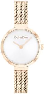 Calvin Klein Minimalistic T Bar Mesh IP Carnation Gold Steel Silver White Dial Women's Watch