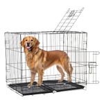 Pet Clean Foldable Dog Cage for Large Dogs, 42 Inches Strong Metal Heavy Duty Dog Crate with Removable Tray for 31-42 kg Dogs (Black)