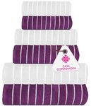 Casa Copenhagen, Denmark 5.10 Design - Esctatic Premium Collection 100% Cotton 6 Piece Towel Set, Includes 2 Bath Towels 2 Hand Towels 2 Washcloths - Prune Purple & Snow White