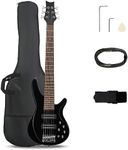 Ktaxon Bass Guitar 6 String Electric Bass Guitars, Beginner Bass Guitar with Professional H-H pickup, 3 Way Pickup Selector, Premium Cable, Unique Body Design for Beginner (Upgraded Black)