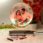 lampees Acrylic Personalized Moon Shape 3D Illusion Photo Lamp for Couples| Photo Frame with Customized Photo, Name and Date| Wedding Anniversary Gift for Couple, Wife, Husband, Multicolor (PS-012)