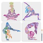 MAYJOYDIY 4pcs Yoga Pose Lady Stencil 11.8×11.8inch Large Artistic Gymnastics Stencil with Paint Brush Mandala Patterned Yoga Clothing Women Templates for Windows Yoga Classroom Wall Canvas