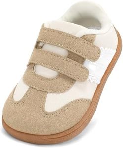 STEP QUEEN Toddler Girl Shoes Wide Toe Box Non Slip Zero Drop First Walking Shoe Outdoor Comfort Lightweight Beige Brown Infant 4