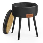 VASAGLE EKHO Collection - Storage Ottoman, Dressing Table Stool, Synthetic Leather with Stitching, Mid-Century Modern, Round Storage Stool Seat with Steel Legs, Loads 150 kg, Ink Black LOM005B51