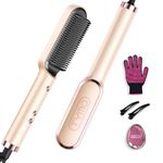 TYMO Hair Straightener Brush UK, Flat Iron and Hair Brush 2-in-1, Anti-Scald, Fast Heating, 5 Temp Settings (130℃-210℃), Professional Salon at Home, Wider Comb for Even Straightening, Peach